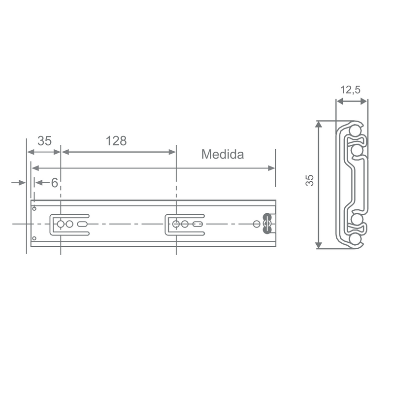 Full extension H35 bearing guide set 250 long