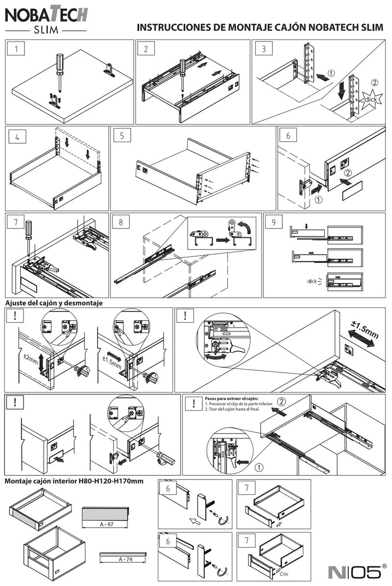 White modular-Slim drawer with pressure opening, 170 high and 350 wide