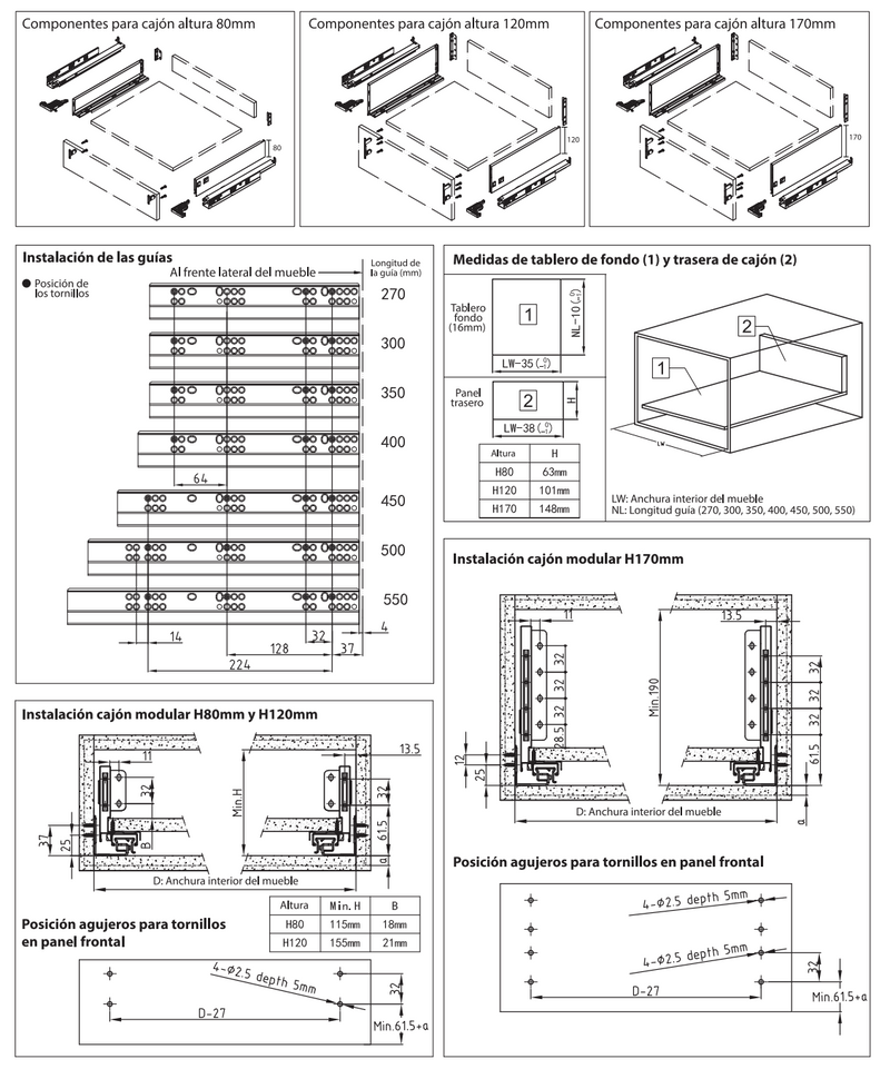 White modular-Slim drawer with pressure opening, 170 high and 400 wide