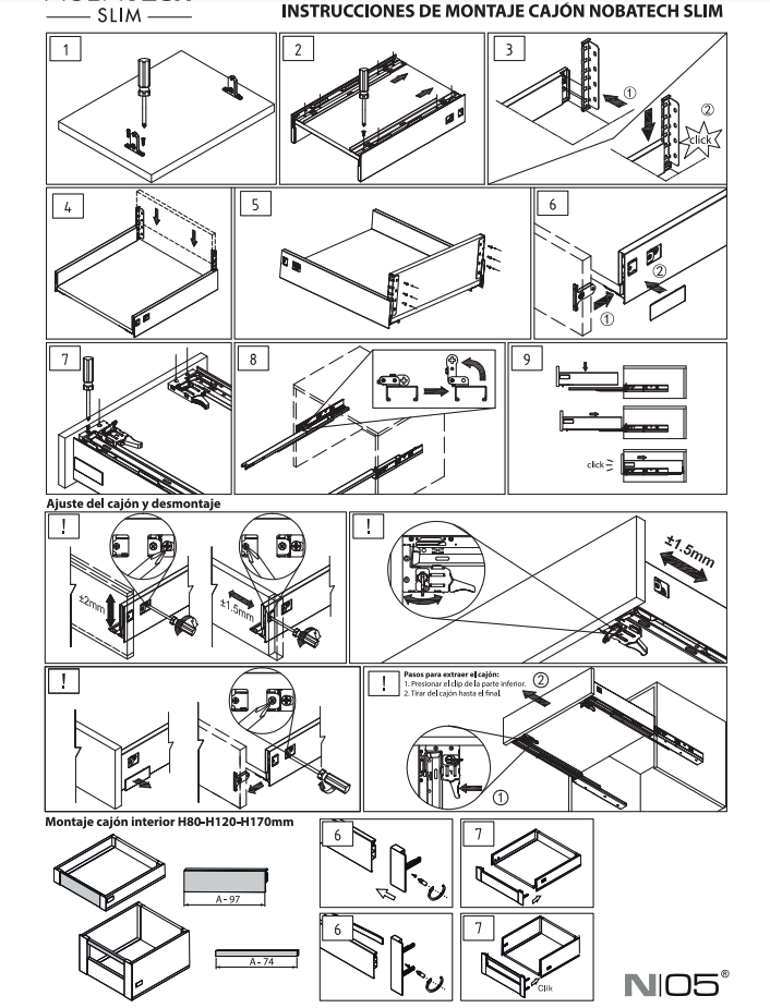 White SLIM modular drawer set with full extension and silent closing, 120 cm high and 450 cm wide