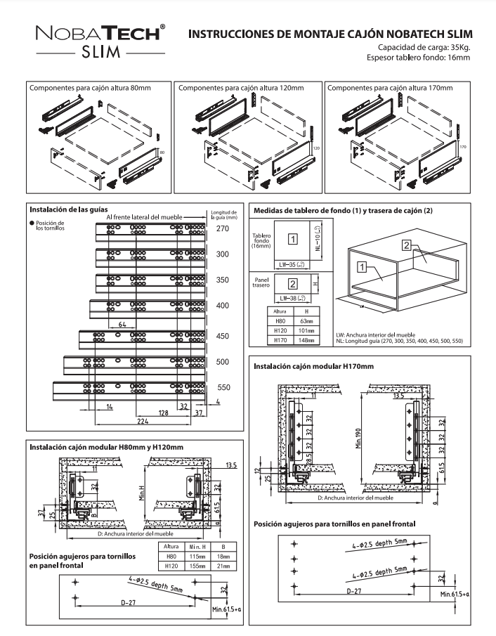 Anthracite SLIM modular drawer set with full extension and silent closing, 80 cm high and 400 cm wide