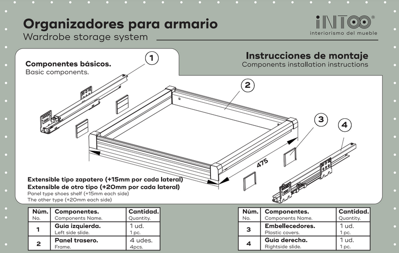 Cajón modular metálico de 600mm en acabado blanco de 80mm de altura