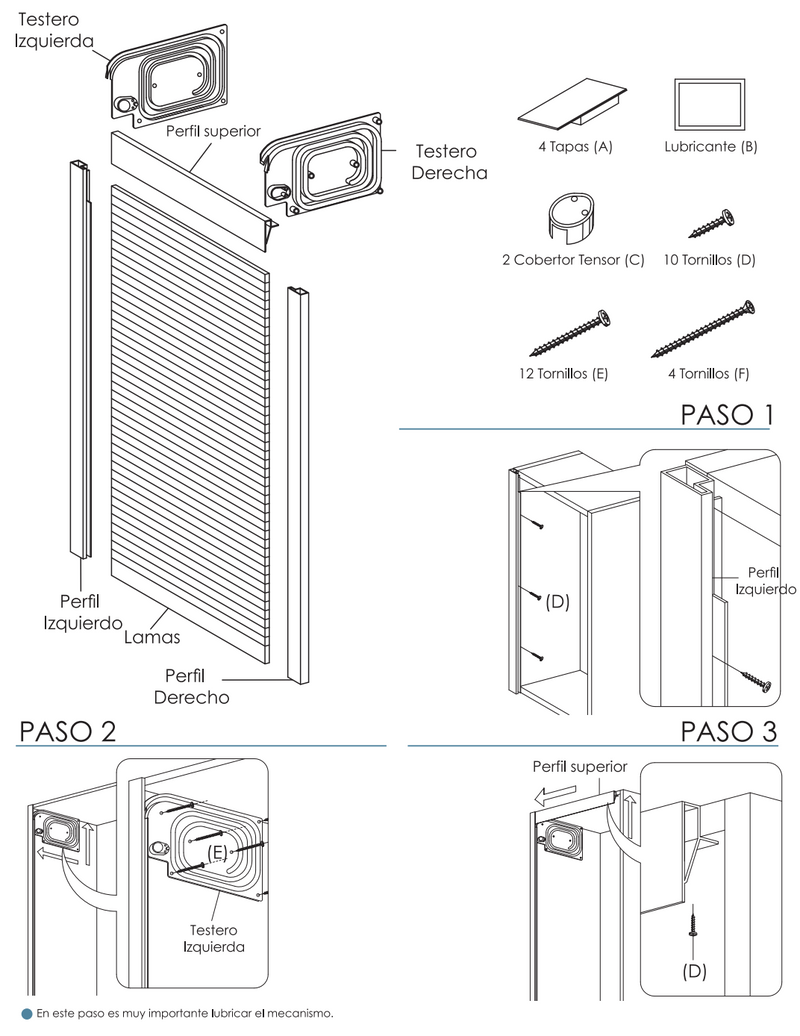 Kit persiana inox de PVC para muebles o armarios de 600/900mm de ancho