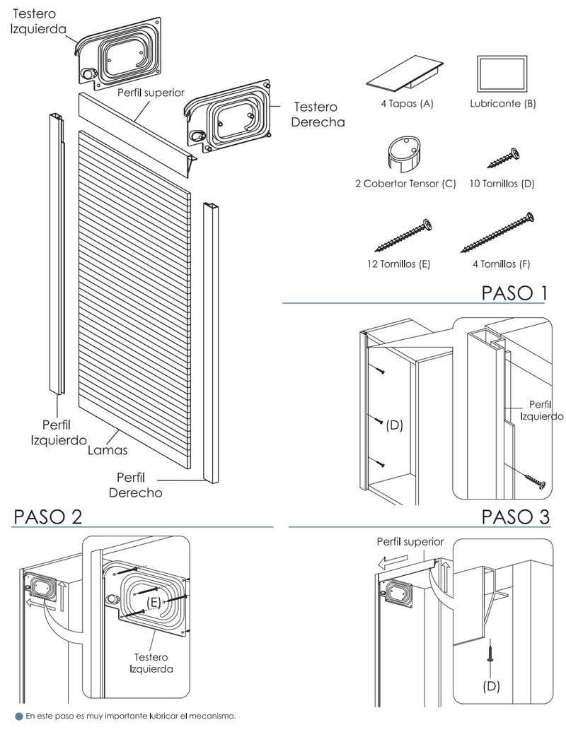 Kit persiana carbono de PVC para muebles o armarios de 600/900mm de ancho