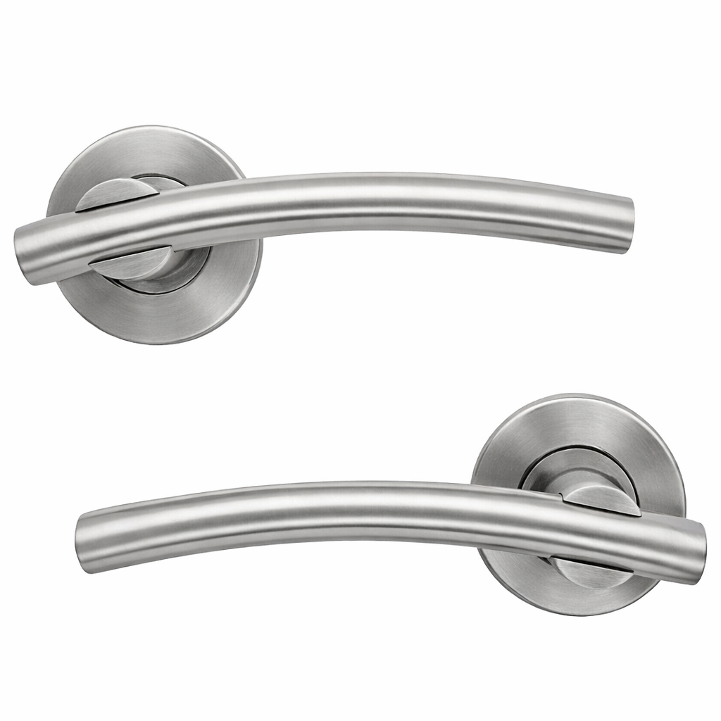 Manilla modelo '2035' curva de acero inoxidable con Roseta Redonda para puertas