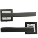 Juego de manillas con roseta cuadrada de zamak acabado bicolor grafito modelo 848 para puertas