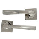 Juego de manillas de zamak con roseta cuadrada en acabado níquel satinado modelo 208