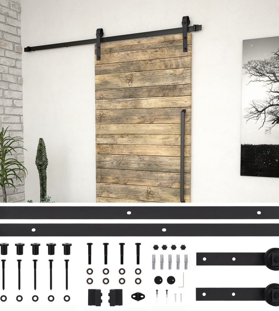 Herrajes negros con amortiguadores para puerta corredera externa de madera granero