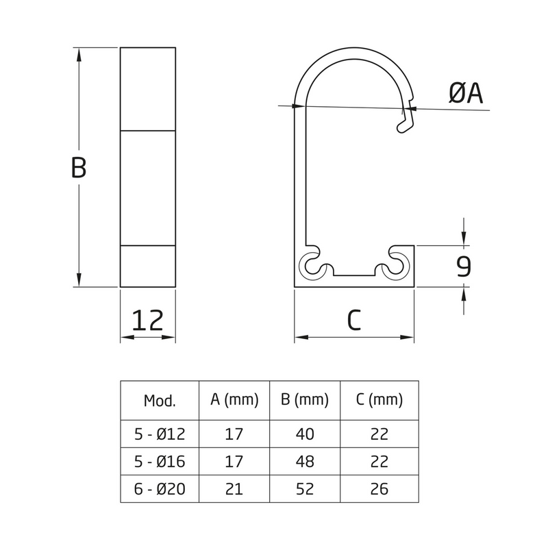 Soporte lateral de aluminio oro para sujeción de tubos de Ø16mm para armario