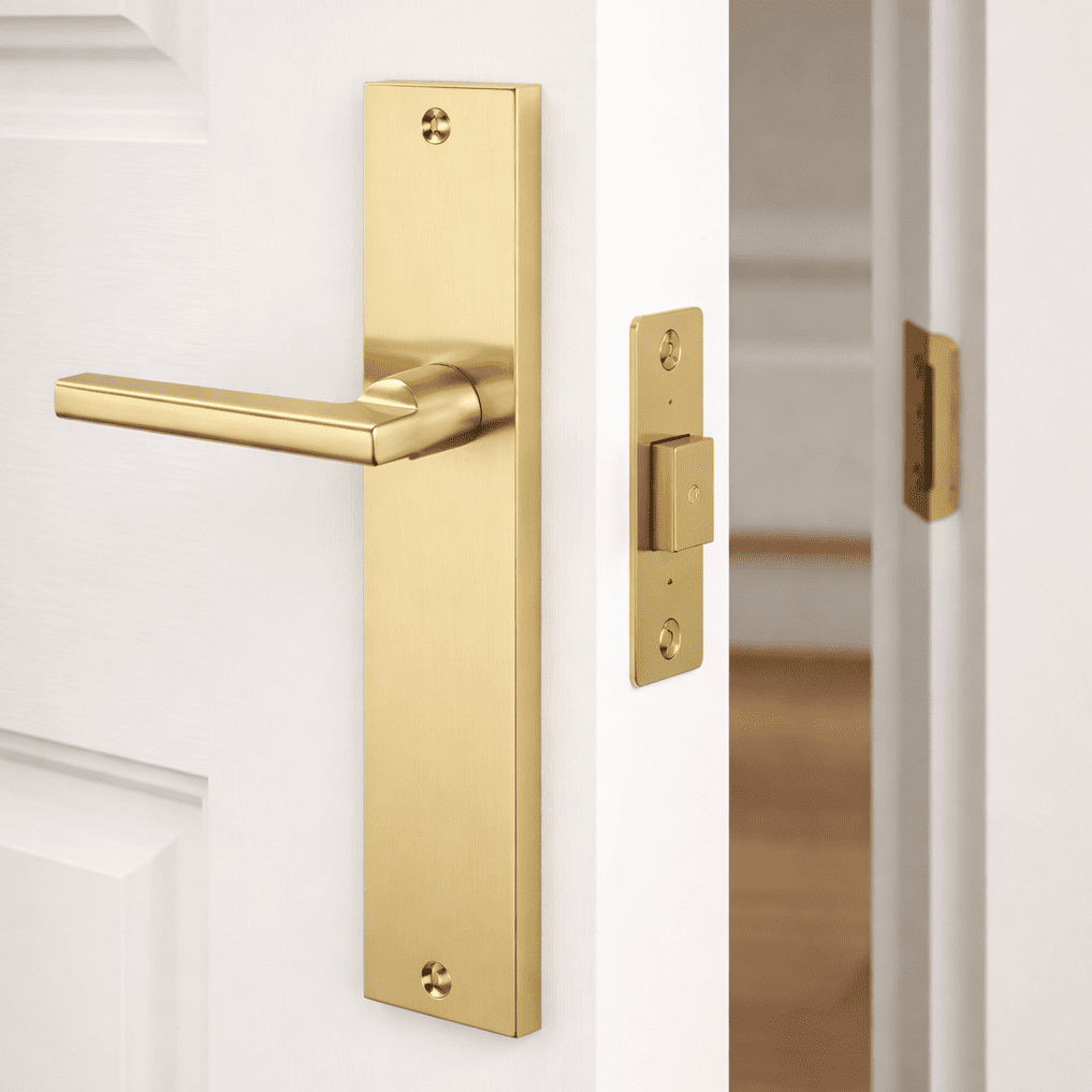 Manilla placa rectangular rental en Aluminio dorado satinado