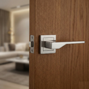 Manilla elegante de zamak con roseta cuadrada acabado níquel satinado para puertas modelo '520'