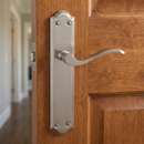 Zamak model '1101' handle with curved plate in satin nickel finish for doors 