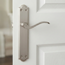 Zamak model '1101' handle with curved plate in satin nickel finish for doors 