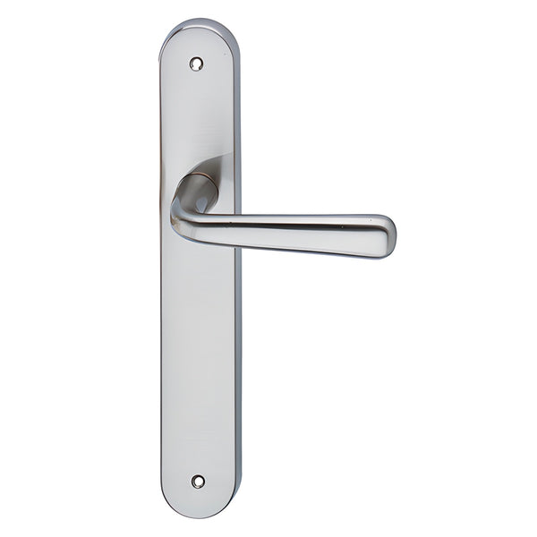 Zamak model '101' handle for doors with oval plate finished in satin nickel 