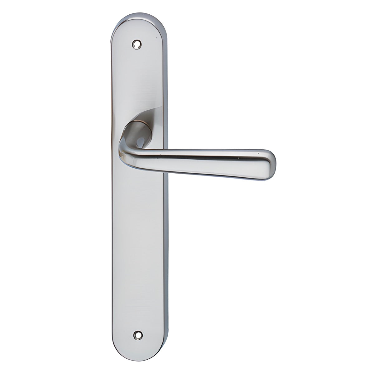 Manilla modelo '101' de zamak para puertas con placa ovalada acabado en níquel satinado