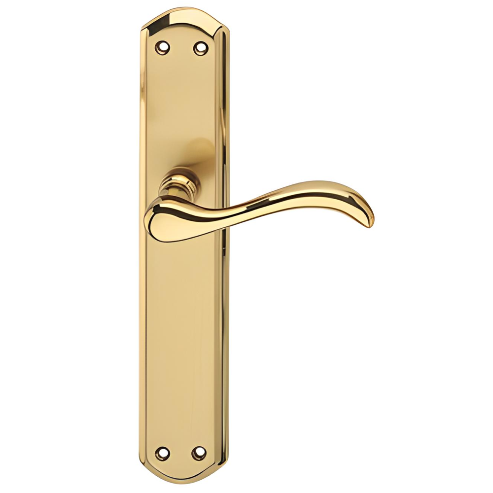 Manilla modelo '5001' con placa oval en acabado pulido dorado satinado para puertas
