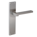 Manilla modelo 610 con placa rectangular de zamak acabado níquel satinado para puertas