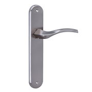 Manilla moderna modelo '1027' con placa ovalada acabado níquel satinado para puertas