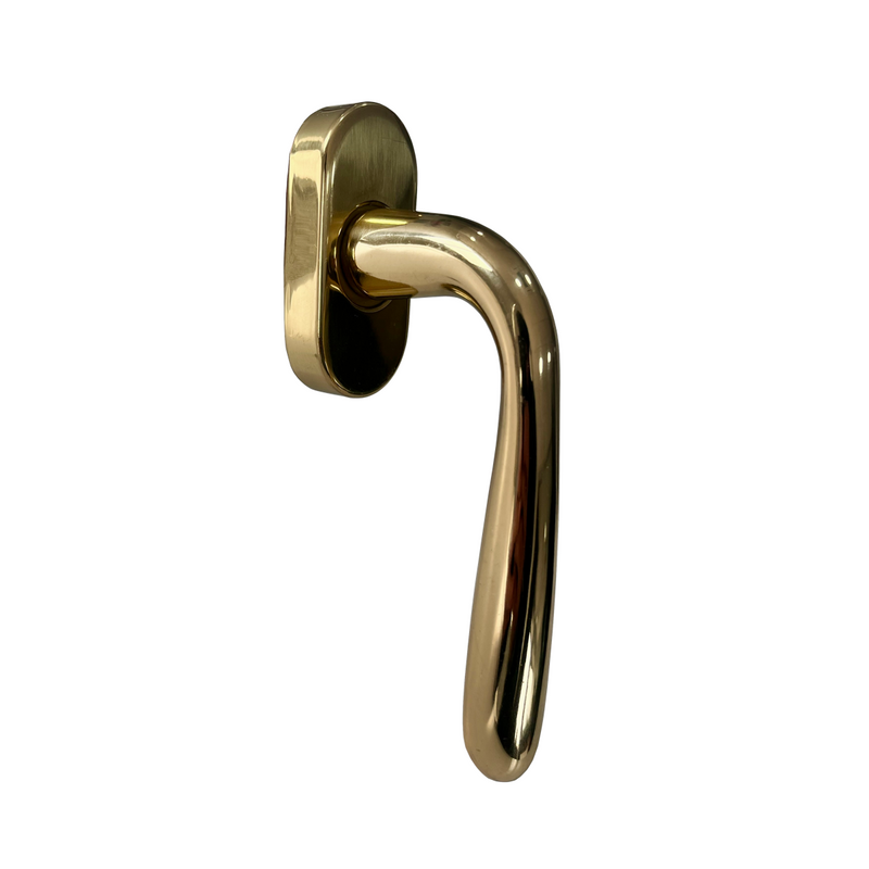 Window handle in shiny gold, Derby Sicma model, with oval rosette