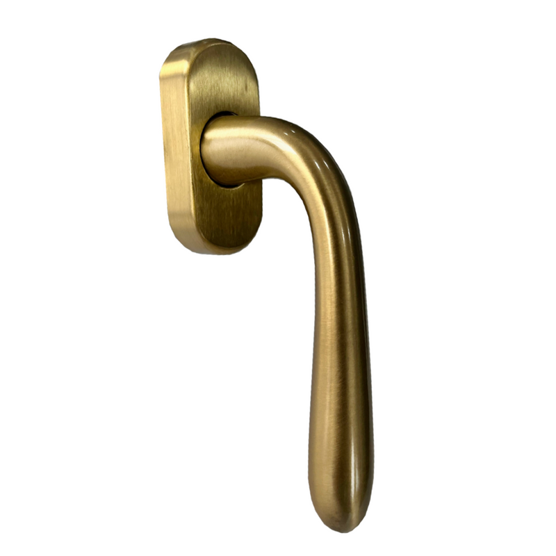 Satin gold window handle Derby Sicma model with oval rosette