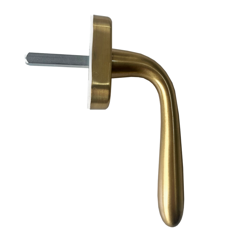 Satin gold window handle Derby Sicma model with oval rosette