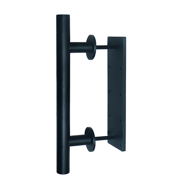 Manillón negro tubular con uñero rectangular para puerta corredera 180mm entre ejes