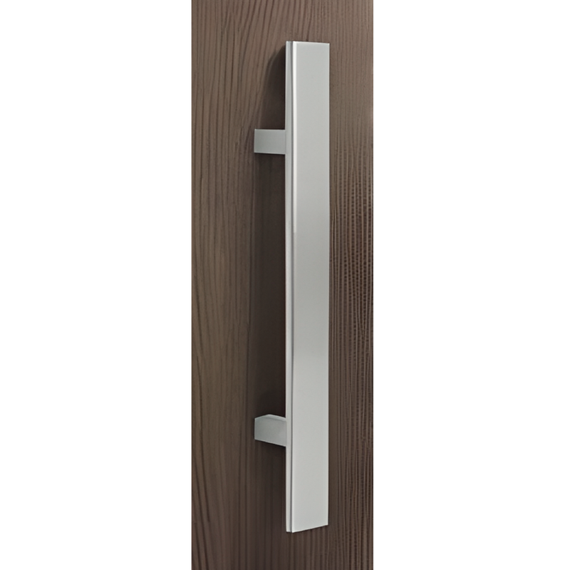 Rectangular handle 40x10mm 400mm between axes and 600 high stainless steel without rosette for entrance doors