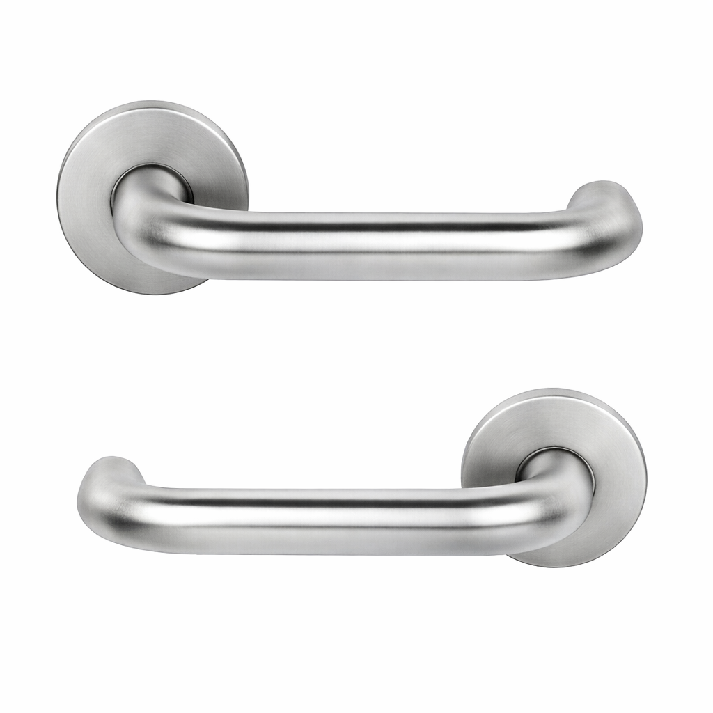 Manilla curva Lyr con roseta redonda de acero Inoxidable para puertas