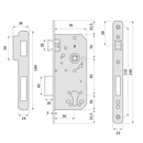 Cerradura de embutir de 50mm para bombín europeo frente canto recto con 85mm entre ejes acabado dorado brillo