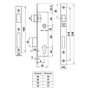 Cerradura para carpintería metálica 85mm entre ejes y 20mm hasta bocallave de canto recto