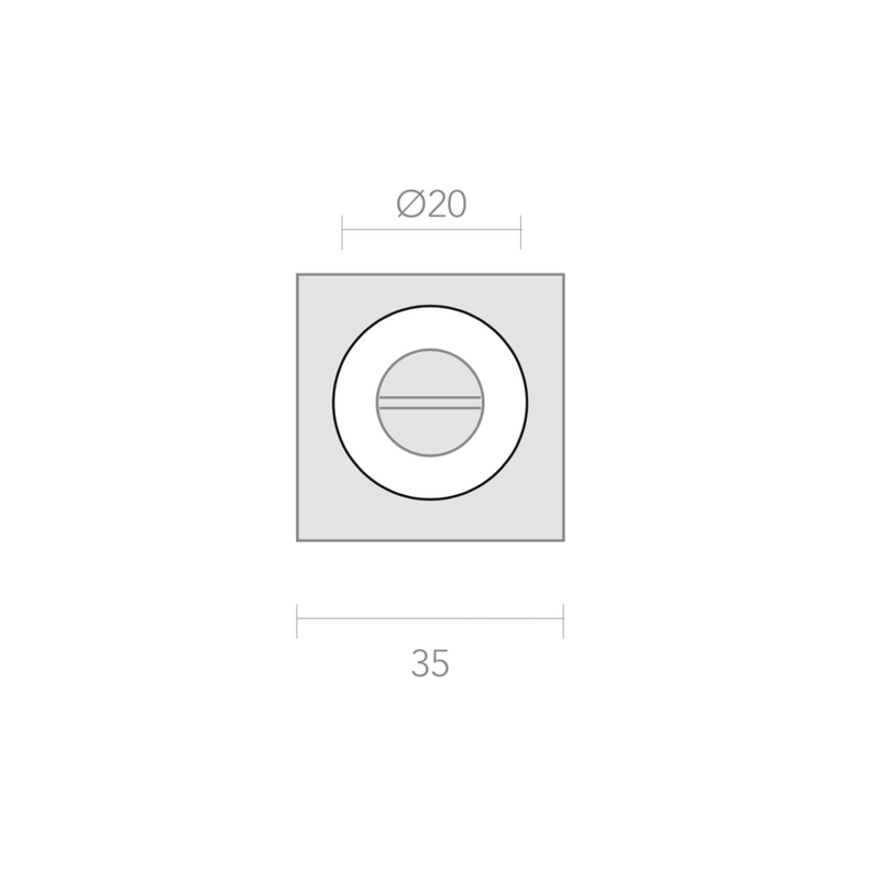 Condena con roseta cuadrada de zamak en acabado grafito de 35mm
