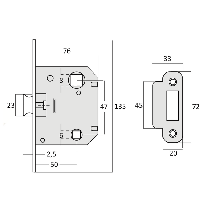 Unified reversible latch entry 47mm black finish round edge 