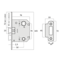 Centered latch condemned to 70mm satin nickel finish round edge 