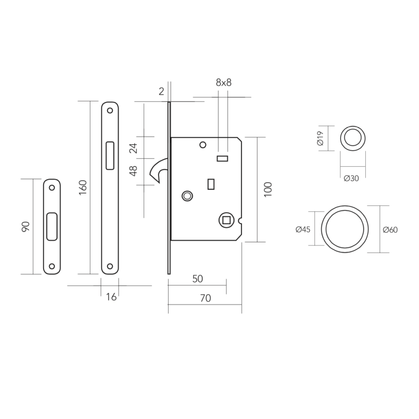 Kit para puerta corredera con cilindro en acabado negro
