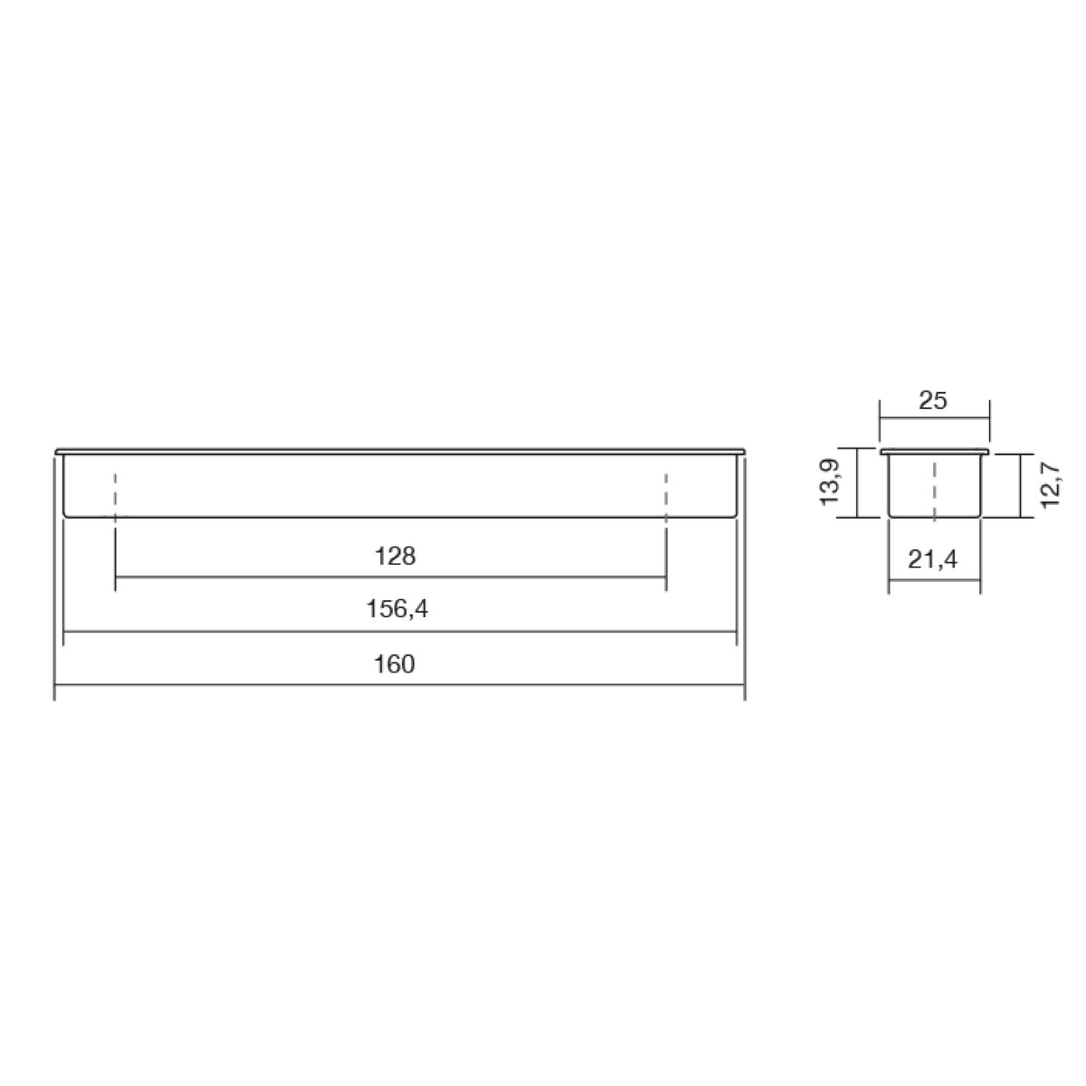 Tirador rectangular de cazoleta Clos blanco de 160mm de altura para puertas correderas
