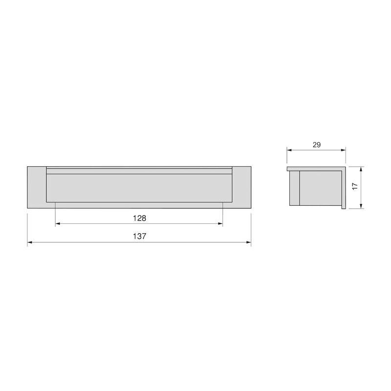 Tirador Modena 128mm entre ejes de embutir para muebles y armarios