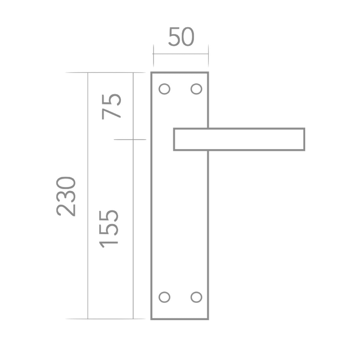Manilla modelo 610 con placa rectangular de zamak acabado níquel satinado para puertas