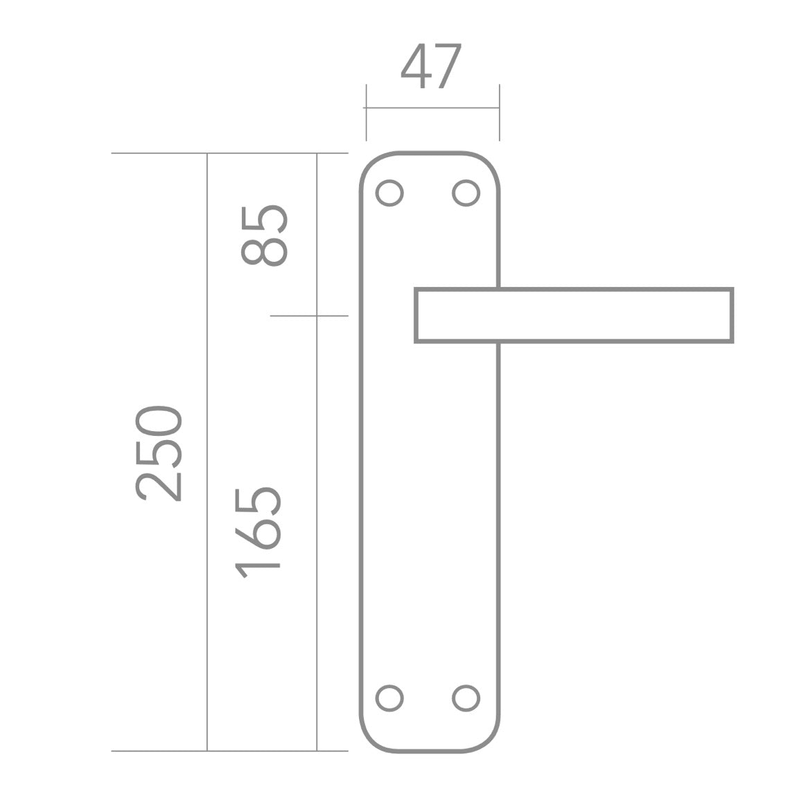 Manilla modelo '881' con placa ovalada de aluminio en acabado dorado satinado para puertas
