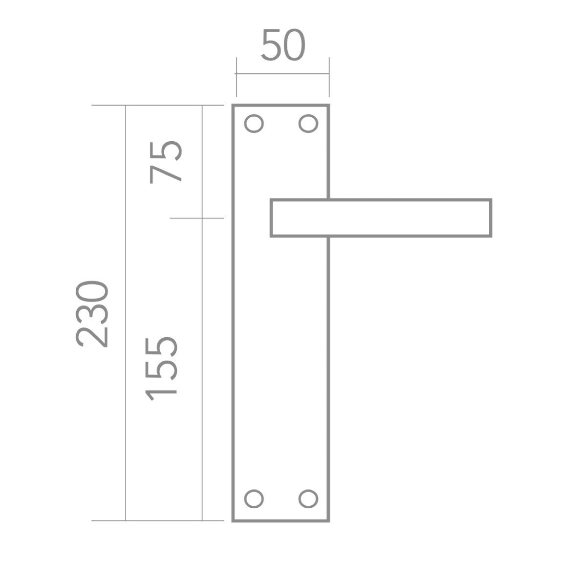 Manilla modelo '810' de zamak con placa rectangular acabado grafito para puertas