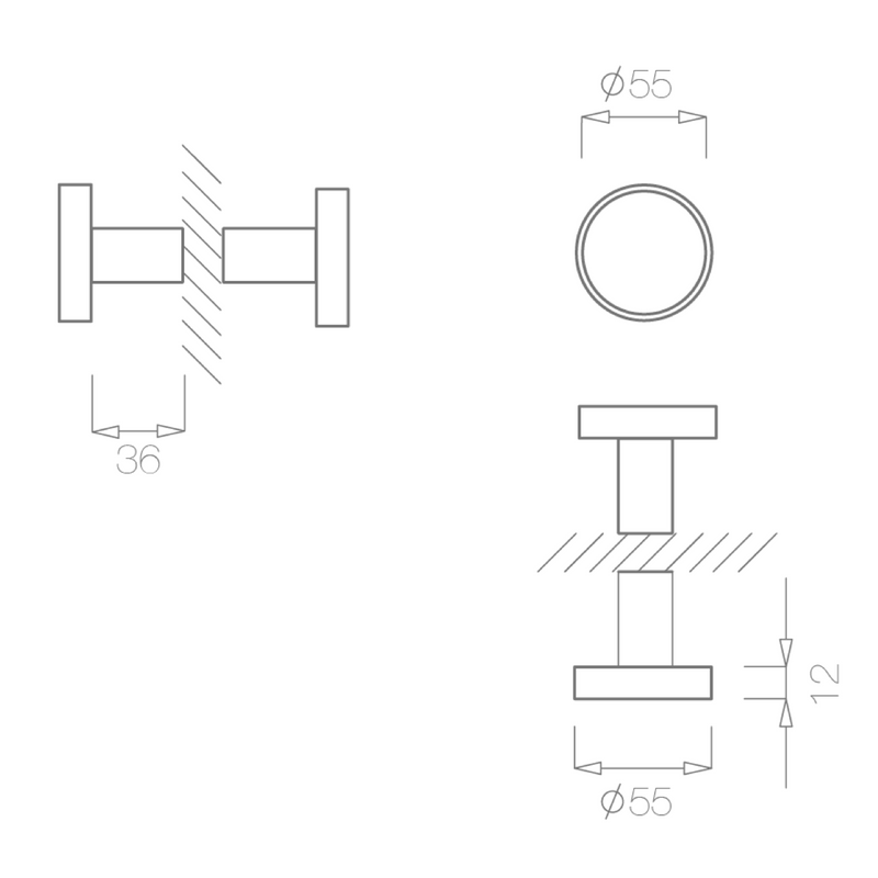 Juego de pomos 2845 de acero negros de 55mm de diámetro para puertas de cristal