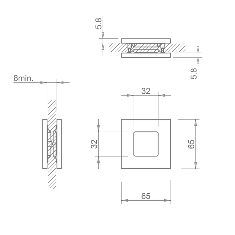 Juego de uñeros adhesivos de acero inoxidable cuadrados de 65x65mm para puertas de cristal