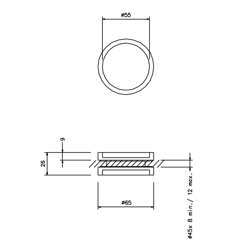 Juego de uñeros de acero negro de 65mm de diámetro para puertas de cristal