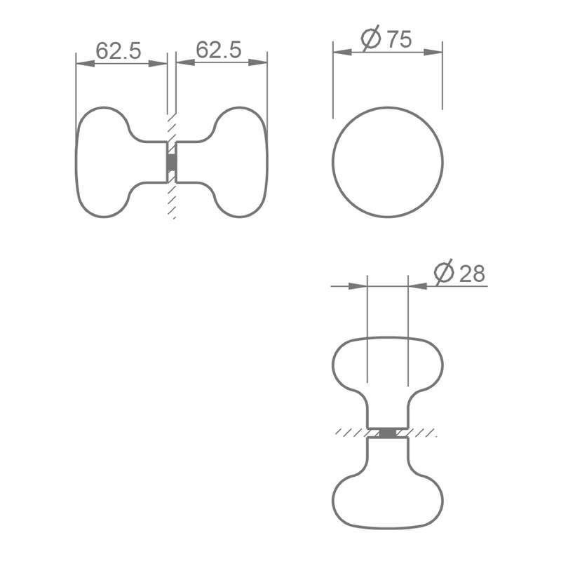 Juego de pomos 2846 de acero negro de 75mm de diámetro para puertas de cristal