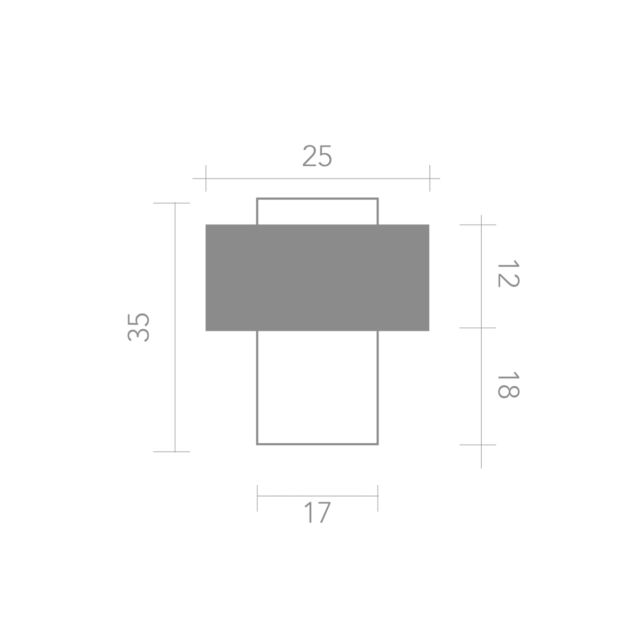 Tope de puerta cuadrado de 17mm de lado con goma ancha para puertas