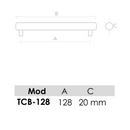 Medidas de Tirador de aluminio modelo TCB para níquel satinado 128mm entre ejes