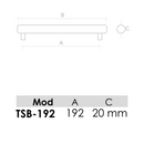 Medidas de Tirador de aluminio modelo TSB con forma de ola 192mm entre ejes