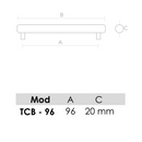Medidas de Tirador de aluminio modelo TCB para níquel satinado 96mm entre ejes
