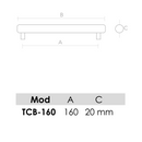 Medidas de Tirador de aluminio modelo TCB para níquel satinado 160mm entre ejes