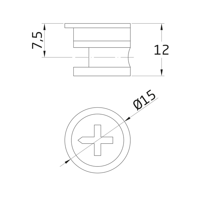 50 excéntricas de zamak de Ø15X12X7,5 mm para ensamblado de tablero