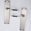 Manilla modelo '730' de zamak con placa rectangular en acabado níquel combinado para puertas